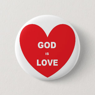 Badge Rond 5 Cm Bouton Dieu est amour Coeur rouge