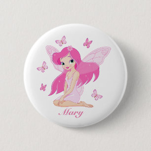 Badge Rond 5 Cm Bouton d'illustration de fée rose
