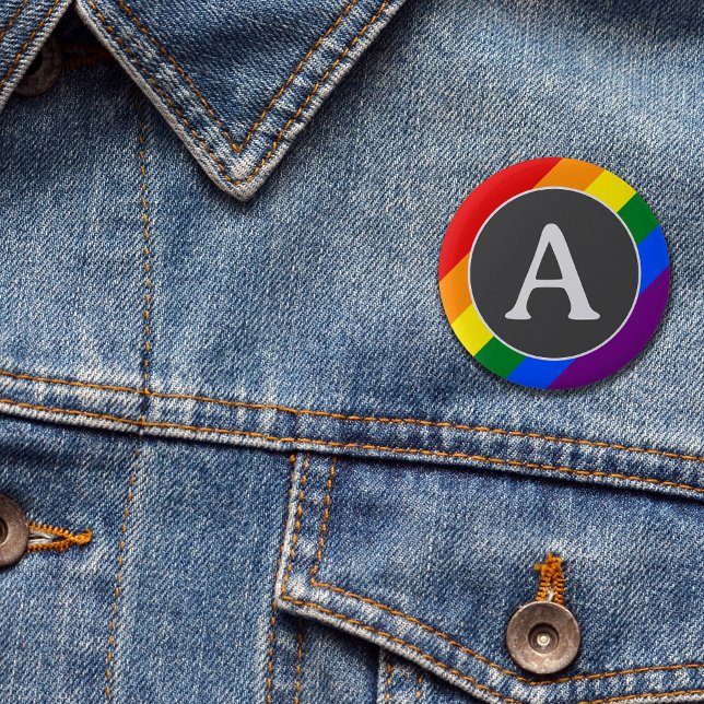 Badge Rond 5 Cm Bouton d'indicateur LGBT initial Rainbow Pride (Créateur téléchargé)
