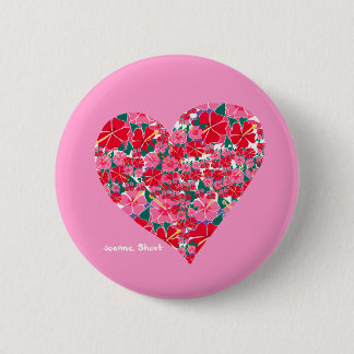 Badge Rond 5 Cm Bouton d'insigne d'art : Coeur rose de ketmie