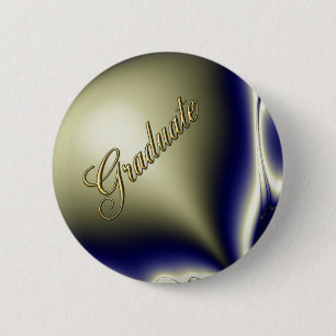 Badge Rond 5 Cm Bouton Diplômé Fractale Bleu en Fleur