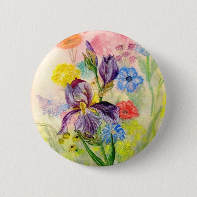 Badge Rond 5 Cm Bouton "d'iris pourpre" (Devant)
