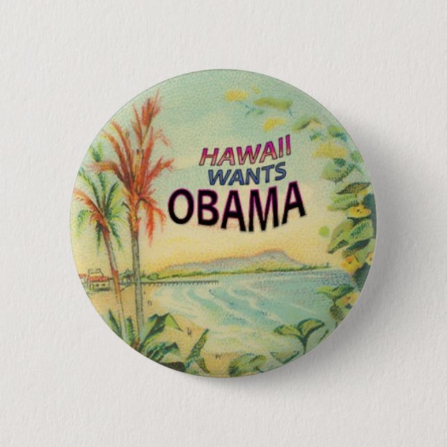 Badge Rond 5 Cm Bouton d'Obama Hawaï (Devant)