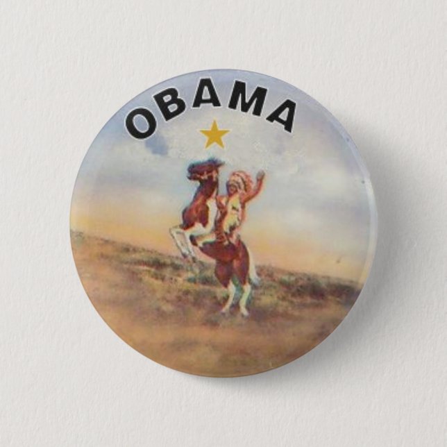 Badge Rond 5 Cm Bouton d'Obama/Natif américain (Devant)