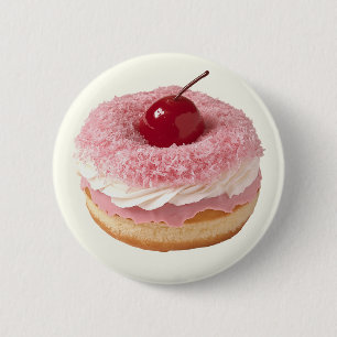Badge Rond 5 Cm Bouton donut cerise rétro rose mignon vintage