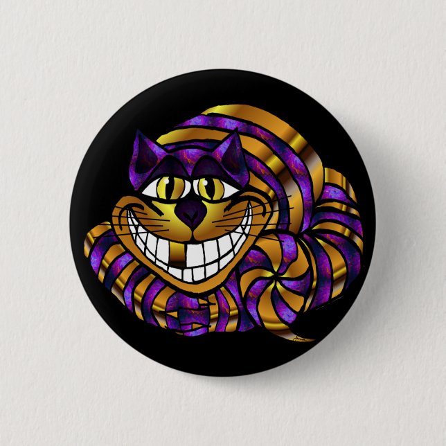Badge Rond 5 Cm Bouton d'or de chat de Cheshire (Devant)