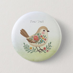 Badge Rond 5 Cm Bouton d'or floral Little Bird