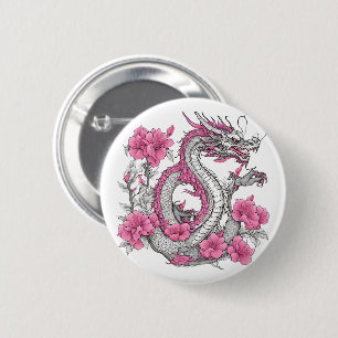 Badge Rond 5 Cm Bouton Dragon Fleur