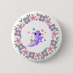 Badge Rond 5 Cm Bouton Dragon Fleur