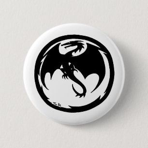 Badge Rond 5 Cm Bouton Dragon noir
