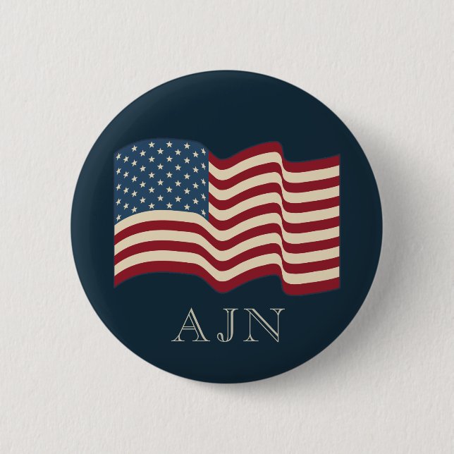 Badge Rond 5 Cm Bouton Drapeau Américain Monogrammé Cadeau (Devant)
