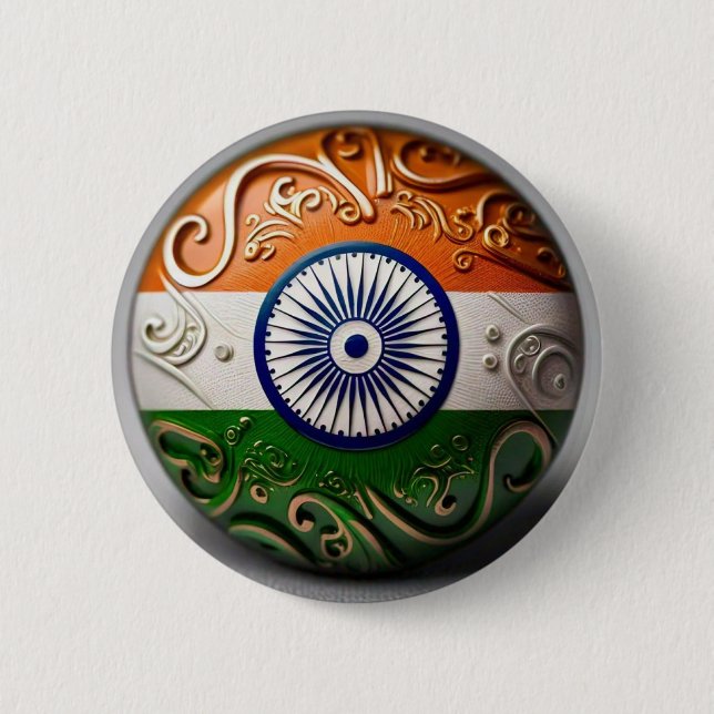Badge Rond 5 Cm Bouton Drapeau Indien (Devant)