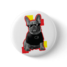 Bouton drôle de Bouledogue Français avec lunettes