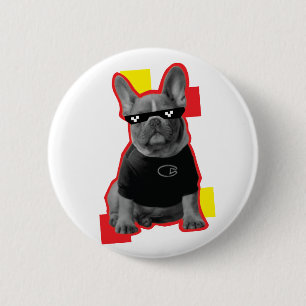 Badge Rond 5 Cm Bouton drôle de Bouledogue Français avec lunettes