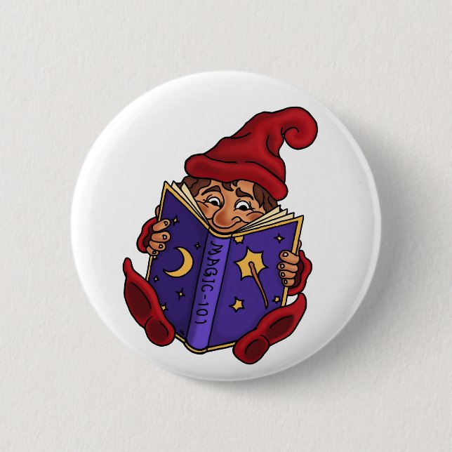 Badge Rond 5 Cm bouton drôle de gnome de lecture (Devant)
