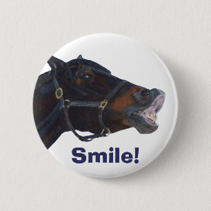 Badge Rond 5 Cm Bouton drôle de sourire de cheval
