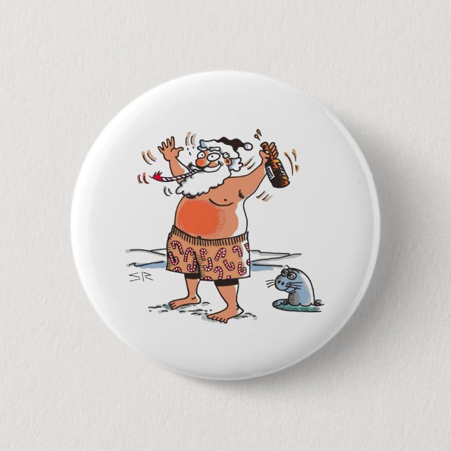Badge Rond 5 Cm Bouton Drunk Père Noël avec joint (Devant)