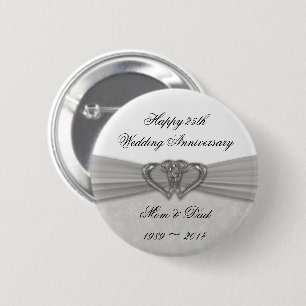 Badge Rond 5 Cm Bouton du 25e anniversaire du Mariage Damask