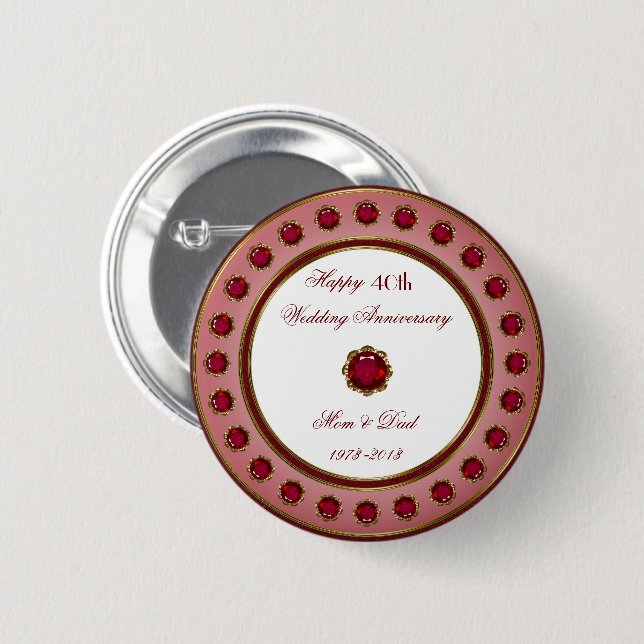 Badge Rond 5 Cm Bouton du 40e anniversaire Mariage (Devant & derrière)