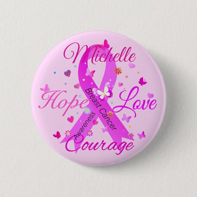 Badge Rond 5 Cm Bouton du Courage d'amour du cancer du sein (Devant)