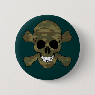 Badge Rond 5 Cm Bouton du crâne et des os croisés du camouflage