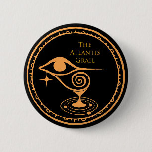 Badge Rond 5 Cm Bouton du logo de l'Atlantis Grail - orange et noi