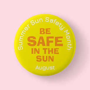 Badge Rond 5 Cm Bouton du Mois de la sécurité du soleil d'été jaun