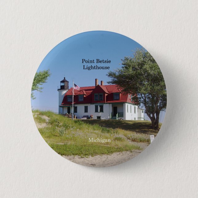 Badge Rond 5 Cm Bouton du phare de Point Betsie (Devant)