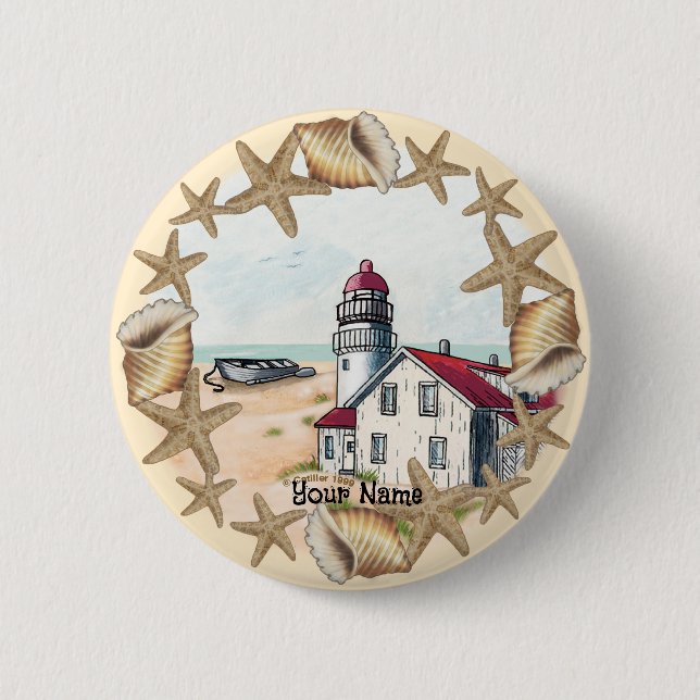 Badge Rond 5 Cm Bouton du phare de Seashell (Devant)