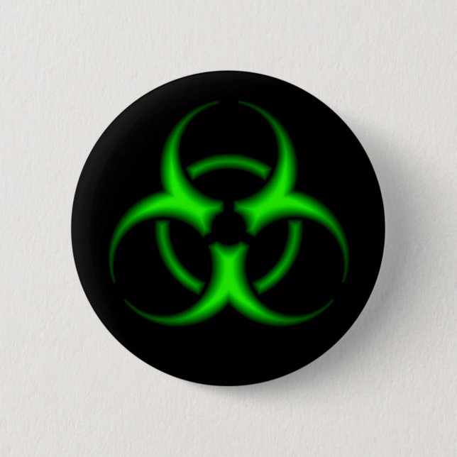 Badge Rond 5 Cm Bouton du symbole biodanger vert néon (Devant)
