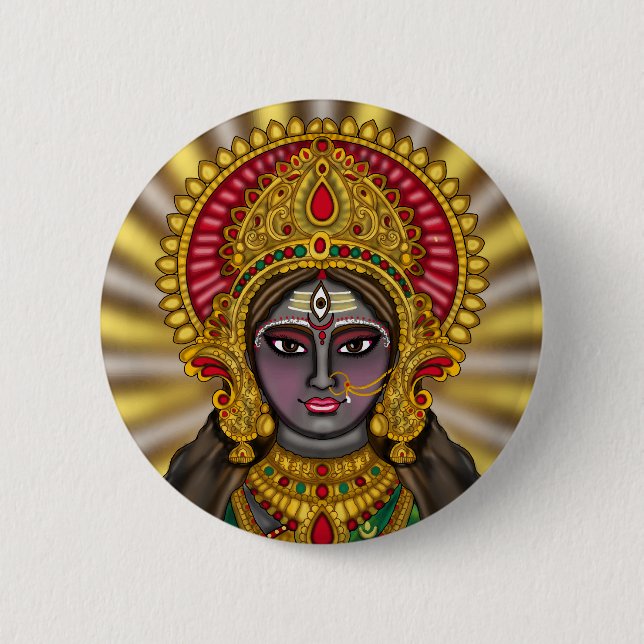 Badge Rond 5 Cm Bouton du visage de la déesse Kali (Devant)