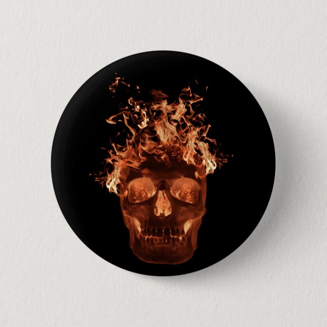 Badge Rond 5 Cm Bouton d'un crâne flamme orange (Devant)