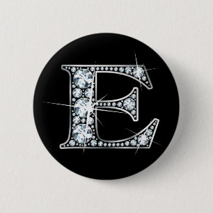 Badge Rond 5 Cm Bouton "E" Diamond Bling