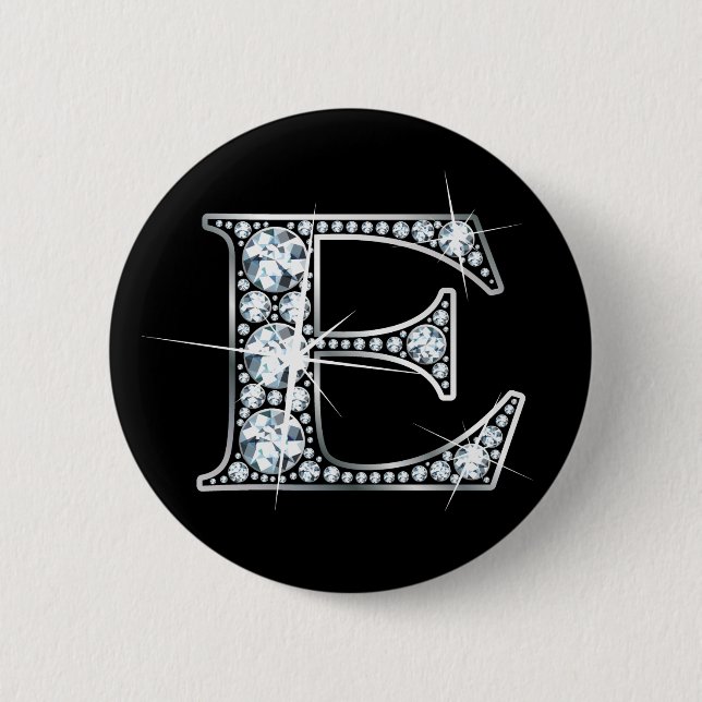 Badge Rond 5 Cm Bouton "E" Diamond Bling (Devant)
