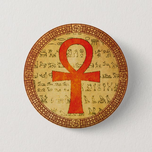 Badge Rond 5 Cm Bouton égyptien - croix d'Ankh (Devant)