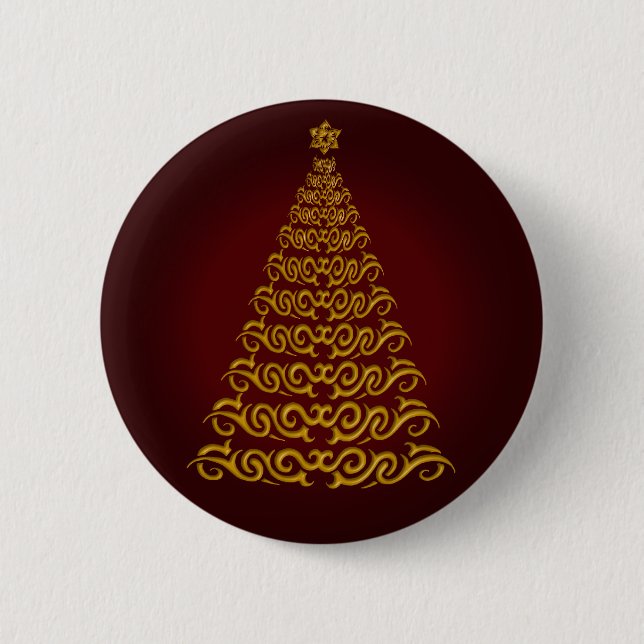 Badge Rond 5 Cm Bouton élégant Arbre de Noël Rouge (Devant)