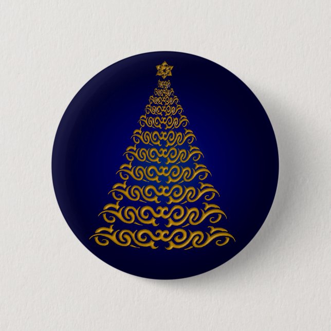 Badge Rond 5 Cm Bouton élégant Bleu Arbre de Noël (Devant)