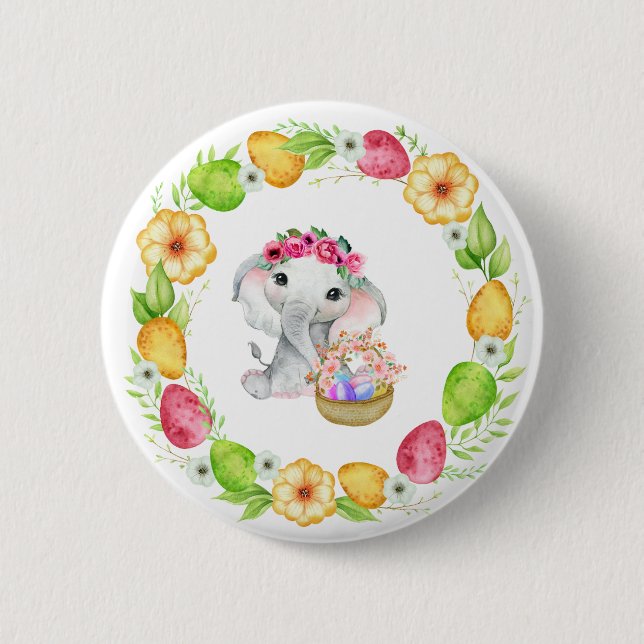 Badge Rond 5 Cm Bouton Eléphant de Pâques (Devant)