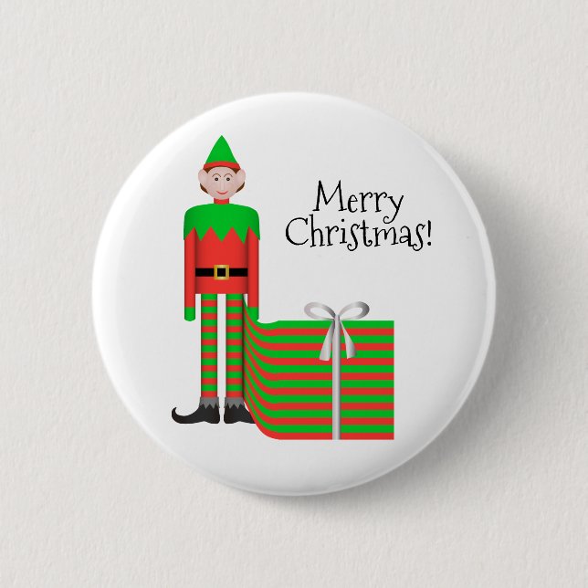 Badge Rond 5 Cm Bouton Elf de Noël - Forfait Cadeau rayé (Devant)