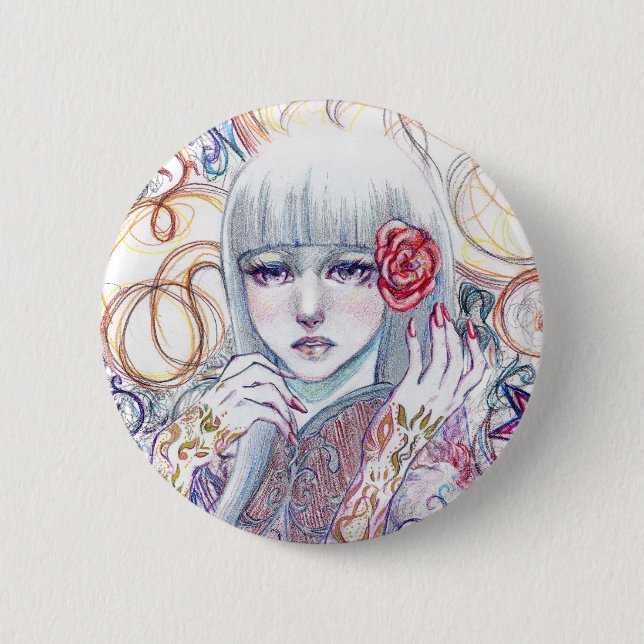 Badge Rond 5 Cm Bouton émotif de fleur (Devant)