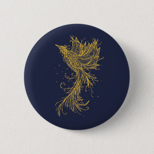 Badge Rond 5 Cm Bouton en hausse d'or de bleu de Phoenix