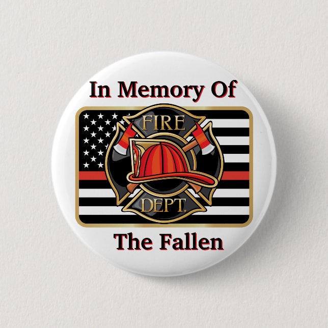 Badge Rond 5 Cm Bouton En Mémoire Des Pompiers (Devant)