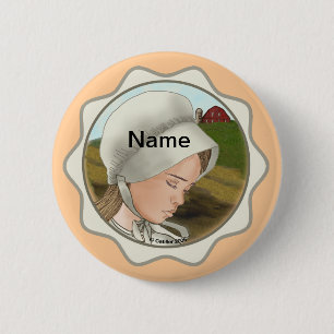 Badge Rond 5 Cm Bouton épingle Amish Girl Bonnet