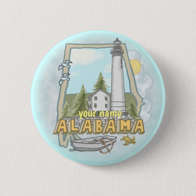 Badge Rond 5 Cm Bouton épingle du phare d'Alabama (Devant)