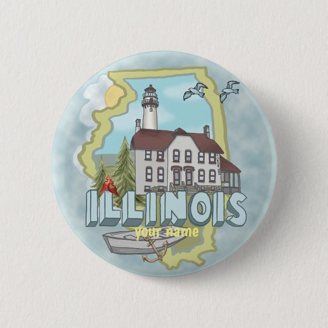 Badge Rond 5 Cm Bouton épingle du phare de l'Illinois (Devant)