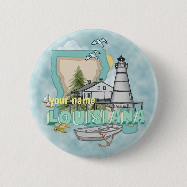 Badge Rond 5 Cm Bouton épingle du phare de Louisiane (Devant)