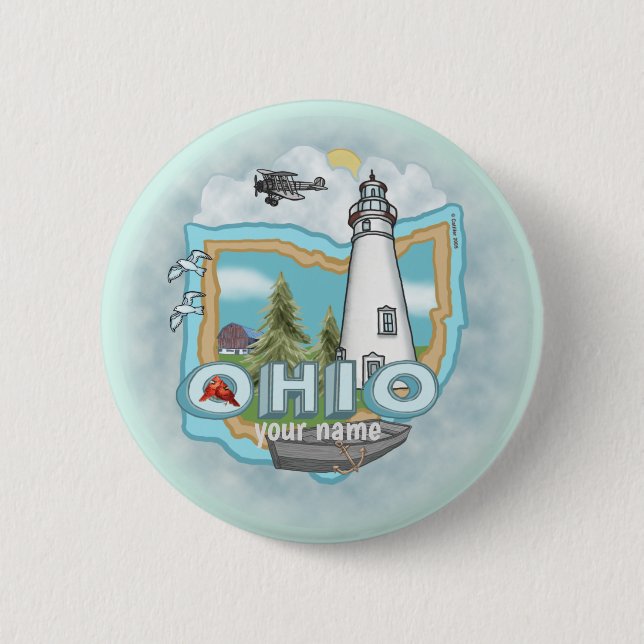 Badge Rond 5 Cm Bouton épingle du phare d'Ohio (Devant)