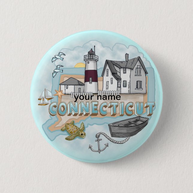 Badge Rond 5 Cm Bouton épinglé du phare du Connecticut (Devant)