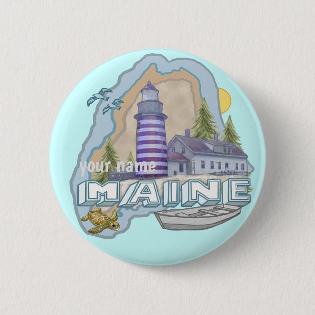 Badge Rond 5 Cm Bouton épingle du phare du Maine (Devant)
