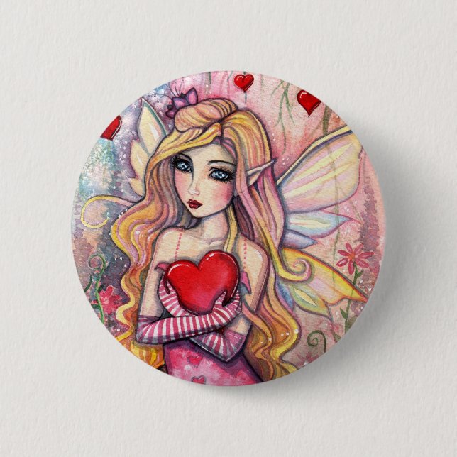 Badge Rond 5 Cm Bouton épinglé Fée de la Saint-Valentin (Devant)